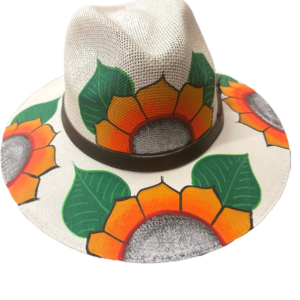 Hand Painted Sunflower white Mexican Sombrero Sun Hat